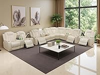 Vista 11 de Juego de sofá de cuero transpirable con puerto USB, 5 sofás seccionales reclinables en forma de L y 2 sillas, juego de sofá seccional reclinable