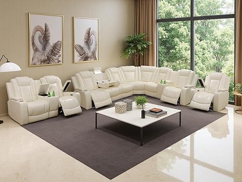 Miniatura 14 de Juego de sofá modular reclinable eléctrico, juegos de muebles de sala de estar, sofá reclinable seccional de cuero negro, sofá reclinable eléctrico