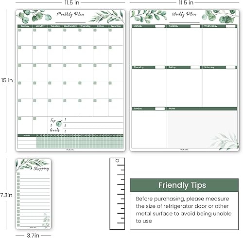 Miniatura 4 de Calendario magnético para refrigerador, set de calendario para refrigerador de borrado en seco con plantas (3 tablas) - Pizarra blanca planificadora