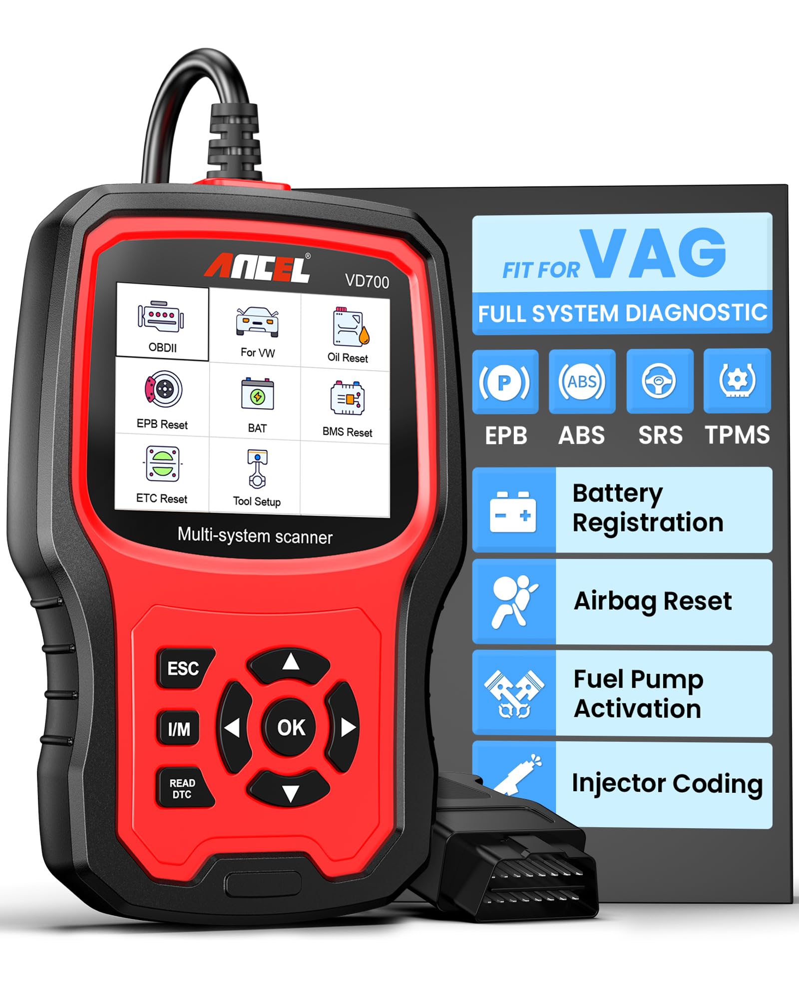 (Upgraded Version) ANCEL Ganzes System OBD2 Diagnosegerät für VAG Fahrzeuge | OBD Diagnose Scanner für Öl TPMS EPB TPS Injektor SAS DPF Reset Batterier Registrierung Fehlercode Auslesegerät