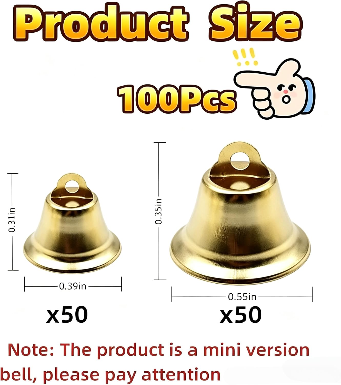 100Pcs Mini Gold Bells for Crafts, 2 Sizes