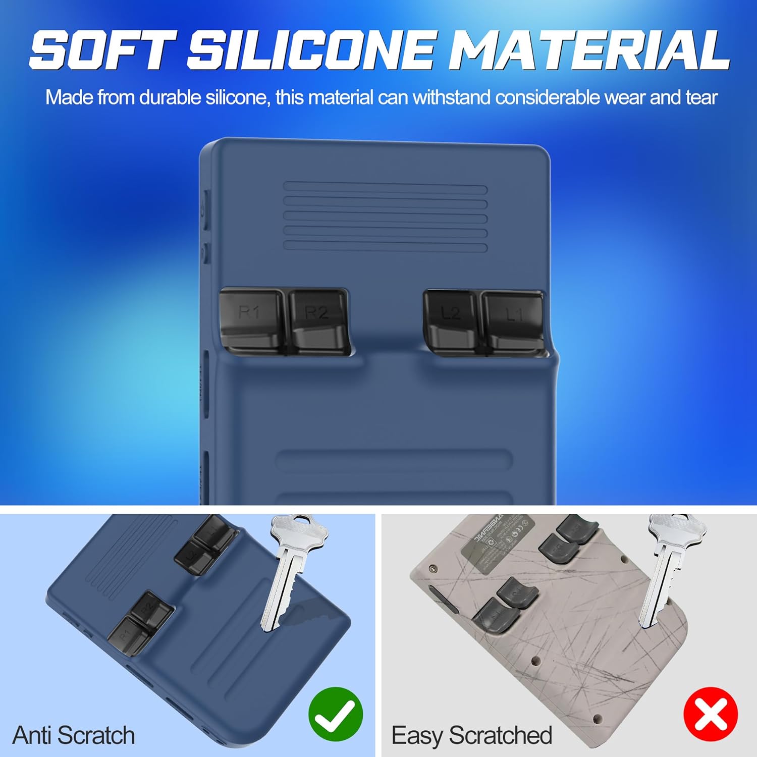 Silicone Case Compatible with Anbernic RG35XX Plus, Anti-Scratch, Washable, Shockproof Silicone Protective Cover for RG35XX Plus with Lanyard - Blue
