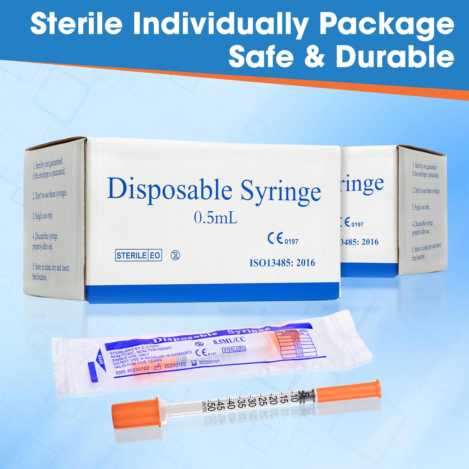 (U-100)-1/2ML 32 Ga Syringes 5/16 Inch (8mm) 0.5ml/cc, Pack of 100 — Amazon image 6
