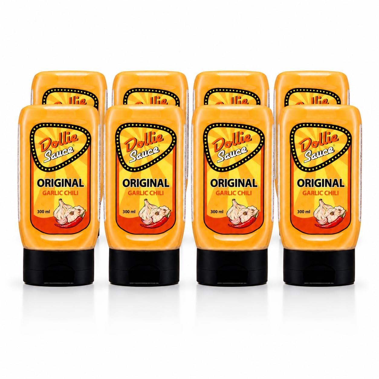 Dollie Sauce Original Garlic Chili – 8er Set (8 x 300 ml) – Würzige Knoblauch-Chili-Sauce – Perfekt zu Burger, Grillfleisch, Pommes & Sandwiches