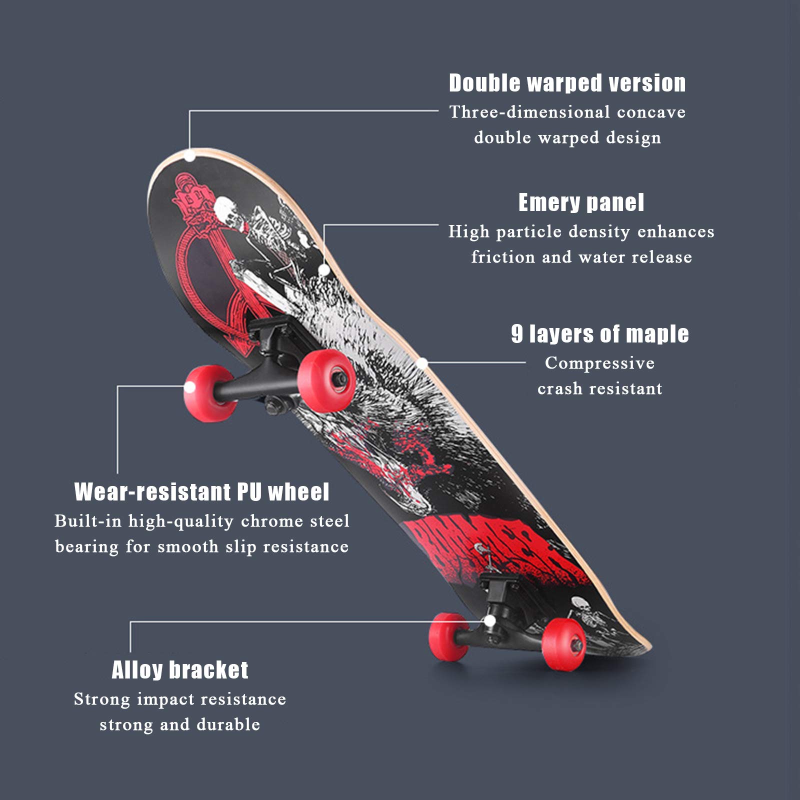 Skateboard Cruiser Complet Double Kick - Roues LED, Roulements ABEC-7, Planche Double - Débutants Et Experts