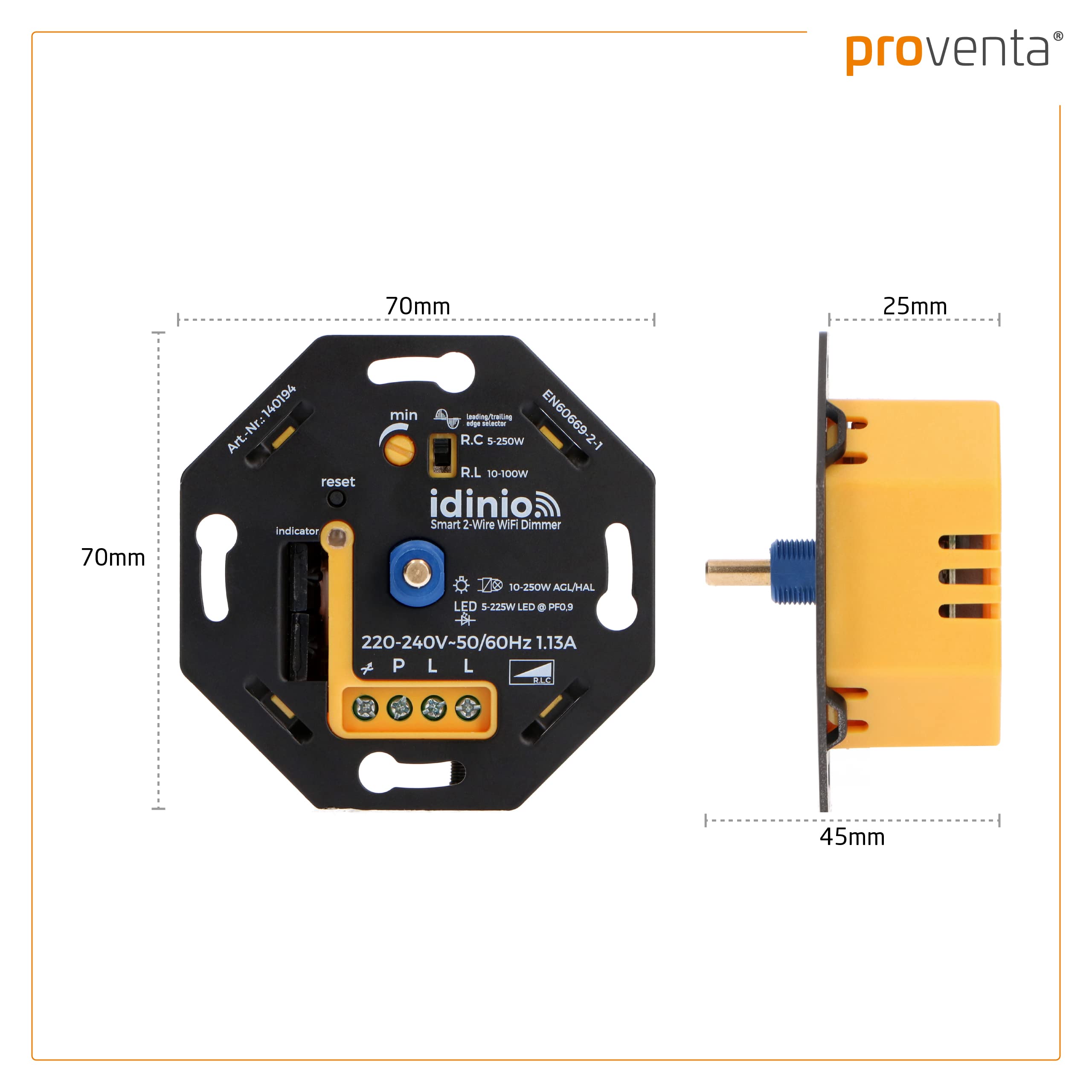 LED-Dimmer 3-250W Digital, nur 16 mm Einbautiefe, 2-Draht-Technik zur Nachrüstung, LED Halogen Glühlampen, Komplettset mit Jung AS 500 weiß Phasenanschnitt und Phasenabschnitt