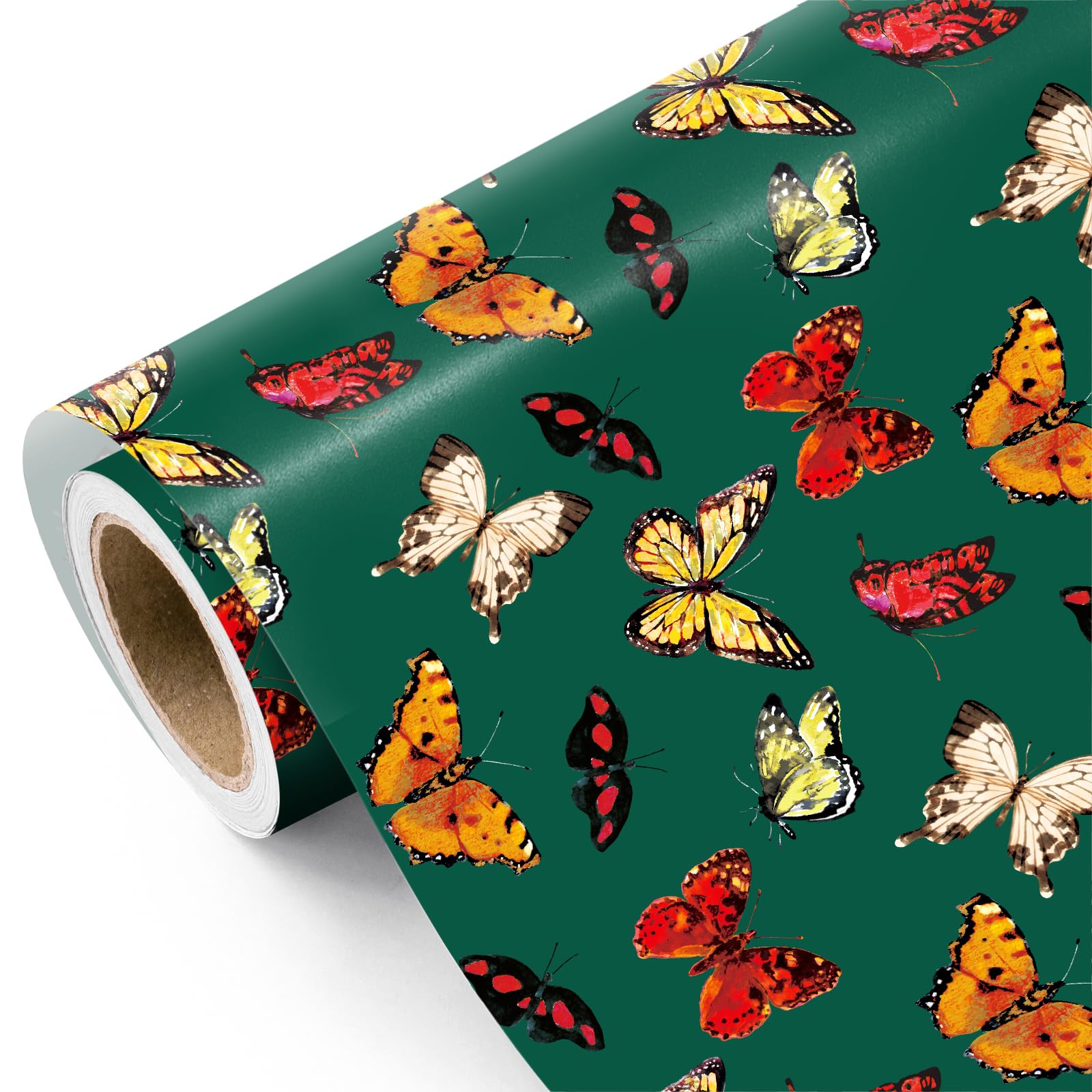 RUSPEPA Hunter Butterfly Wrapping Paper Roll - Mini Roll - 43.2cm x 5m - Colorful Butterfly on Green Wrapping Paper for Motherβs Day, Birthday, Wedding, Bridal Shower, Spring, Tea Party