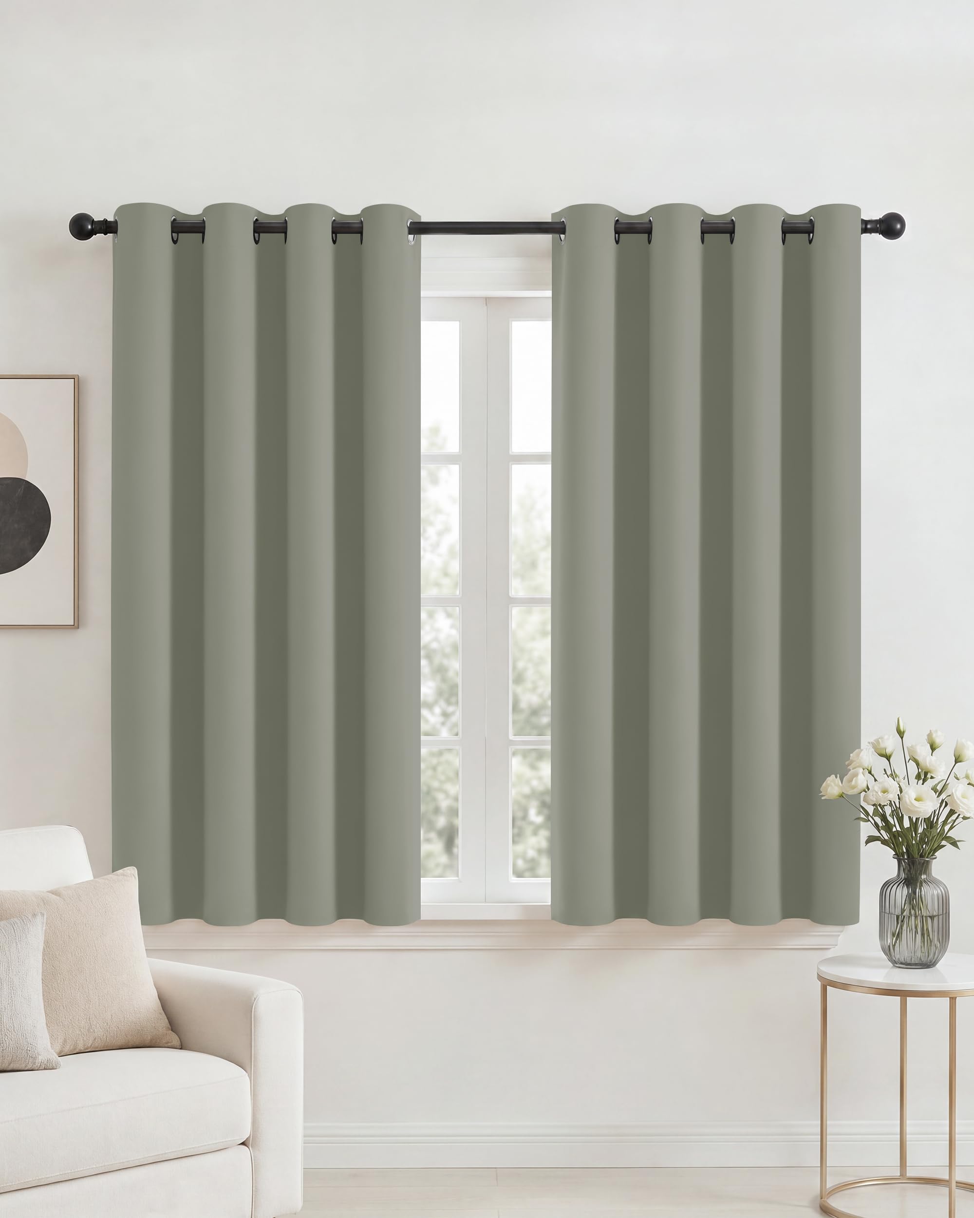 PONY DANCE Sage Green Eyelet Blackout Curtains 54 Drop, Thermal Insulated Room Darkening Drapes for Study & Conservatory, Classic Energy Saving Privacy Noise Reducing Set, 2 Panels W52 xL54 — image 1