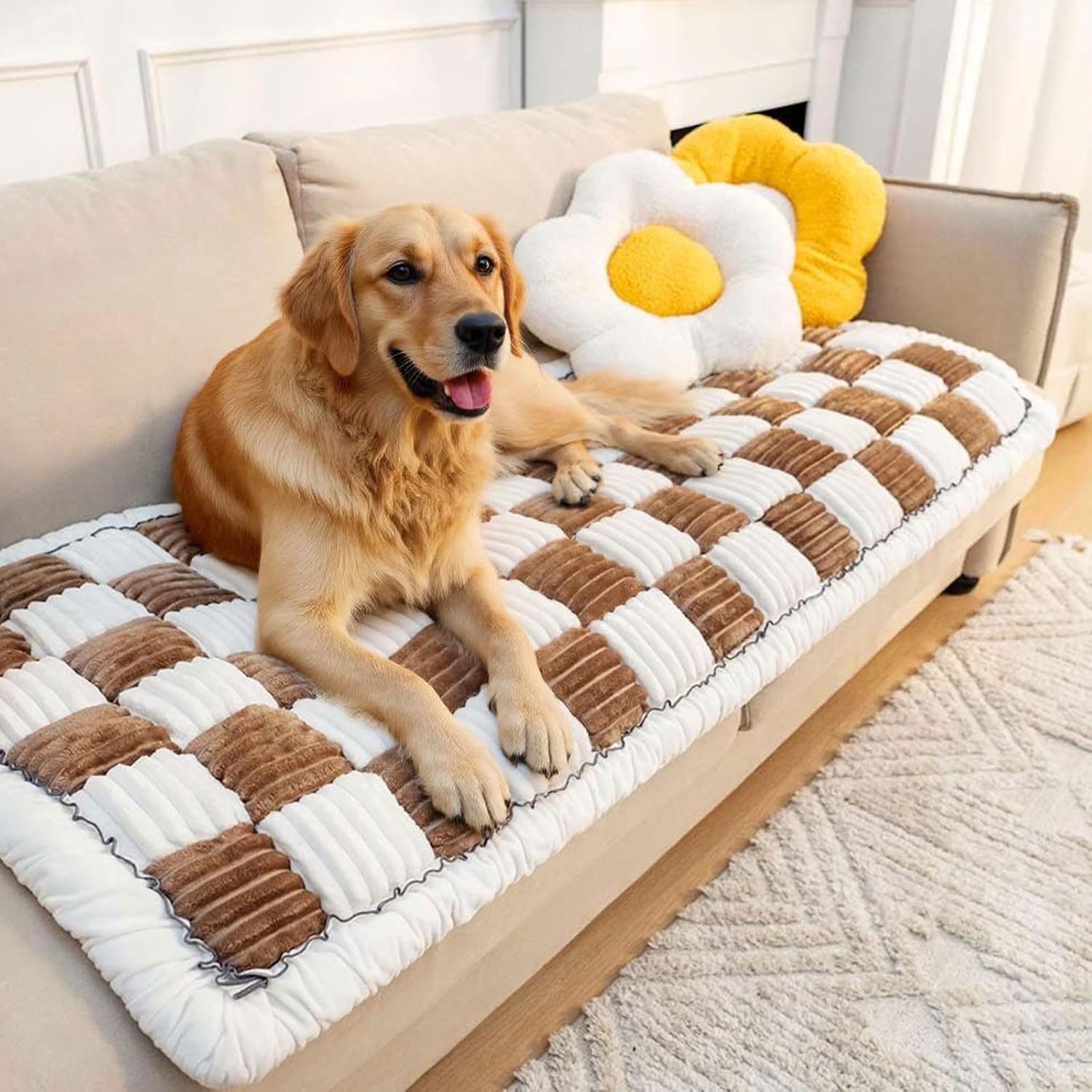 Thicken Plaid Sofa Cover 1 2 3 Seater, Universal Flannel Super Soft Non-Slip Corner Couch Cover L Shape Versatile Pet Bed Mat Chair Pads Sofa Slipcovers for Living Room Garden (Dark Coffee, 70*210cm)