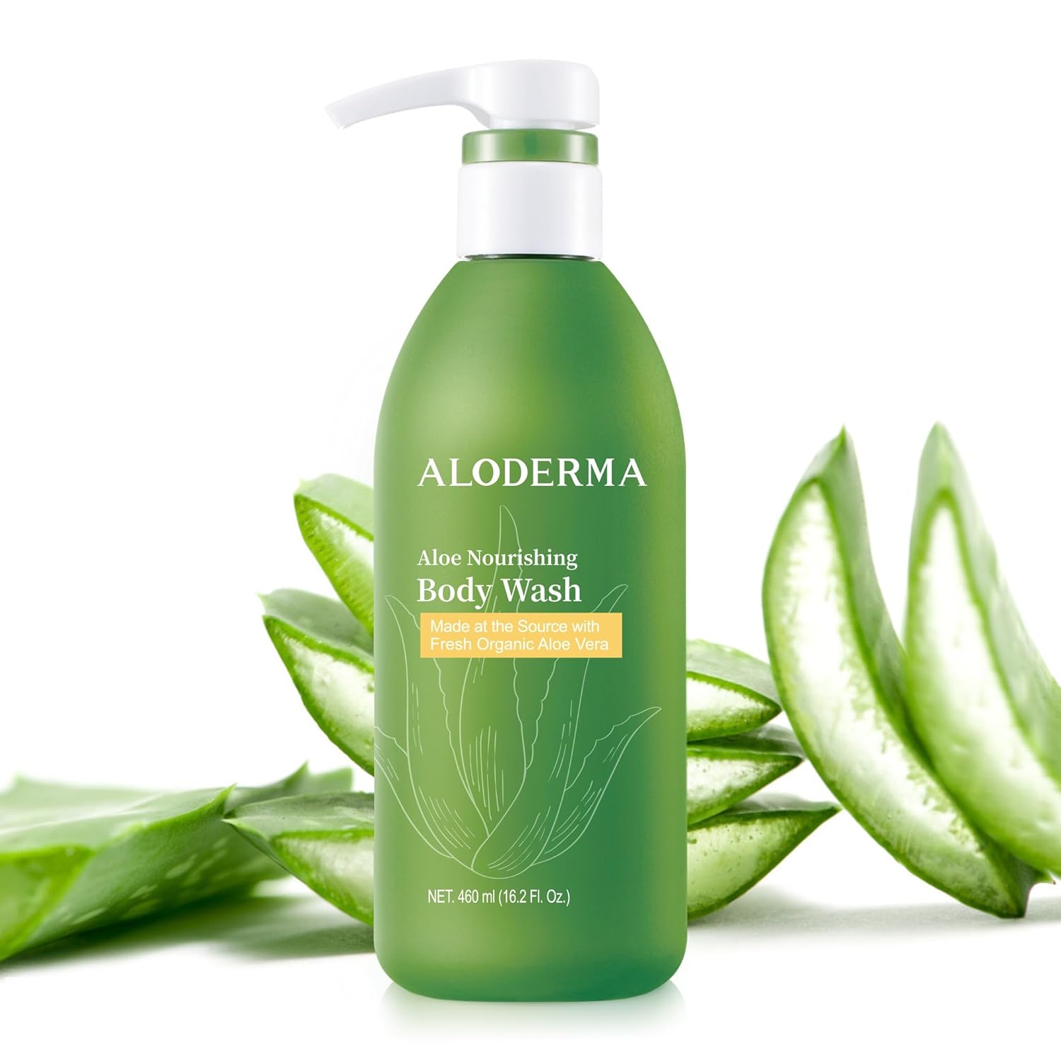 Aloderma Aloe Nourishing Body Wash Featuring Fresh, Organic Aloe for Dry, Sensitive Skin – Moisturizing Body Cleanser with Shea Butter, Allantoin – Leaves Skin Soft, Hydrate & Nourished – 16oz