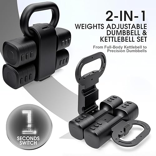 Miniatura 2 de Juego de mancuernas y pesas rusas convertibles 2 en 1 ajustables 4 en 1, juego de 2 mancuernas de peso libre, cada una de 2.2, 3.3, 4.4, 5.5 libras,