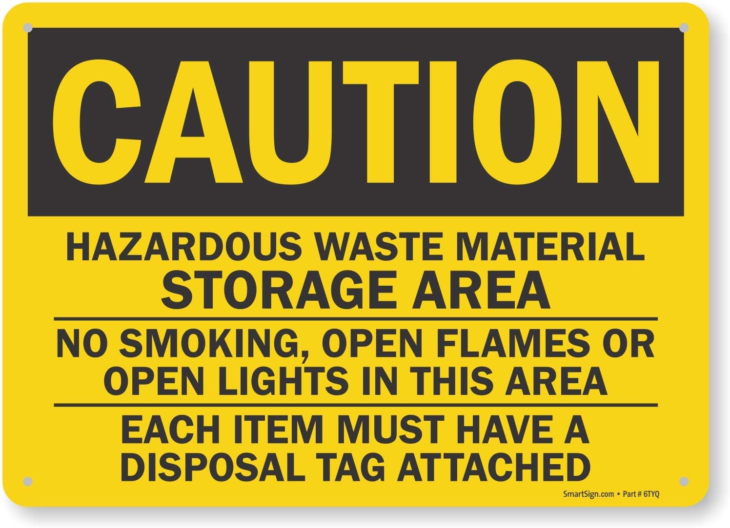SmartSign "Caution - Hazardous Waste Material, Storage Area" Sign | 10" x 14" Plastic