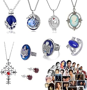 Set Gioielli The Vampire Diaries - Collana Medaglione E Orecchini Rossi Di Elena Gilbert Con Scatola Trasparente - Foto 5