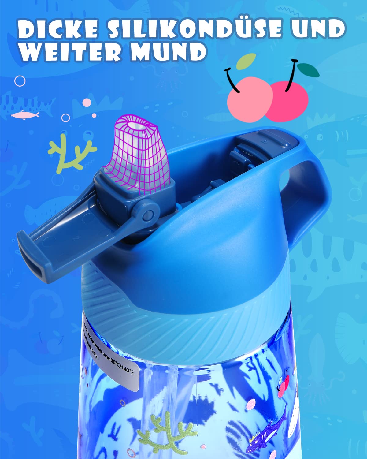 Fjbottle Borraccia Bambini con Cannuccia 450ml, Tritan - Senza BPA/Senza Perdite, Bottiglia Acqua trasparente Plastica riutilizzabile, scuola, asilo - Leggera e Robusta