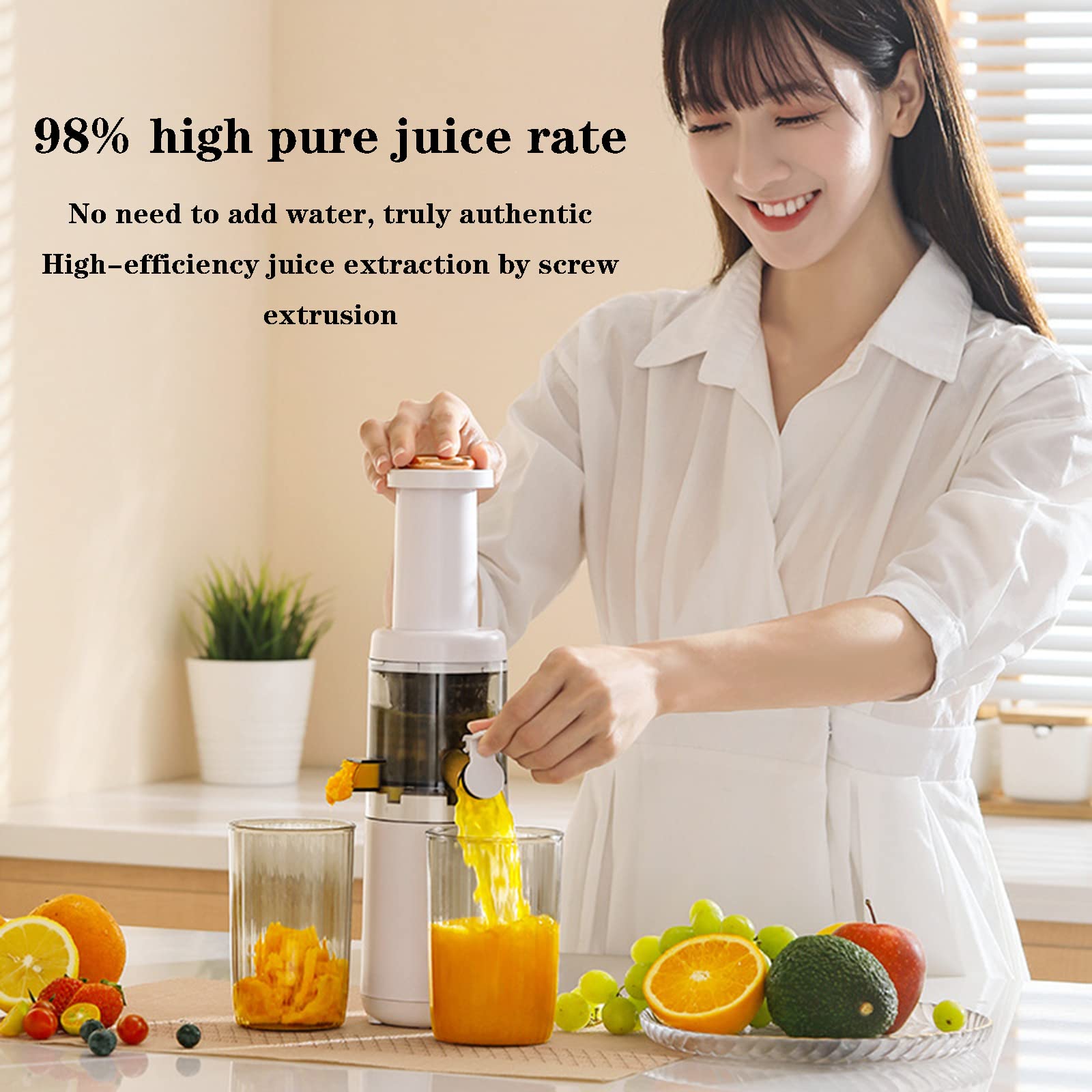 Exprimidor lento para masticar, exprimidor eléctrico compacto de prensa en frío con capacidad de 620 ml, licuadora portátil, función inversa para cítricos, frutas, verduras, fácil de limpiar y motor