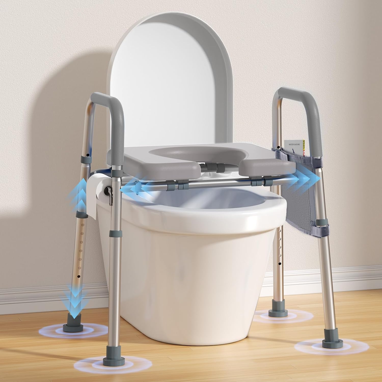 WHLICKS Raised Toilet Seat with Handles – Adjustable Width Elevated Seat, Cozy Padded Toilet Seat Risers for Seniors, Handicap & Disabled, Fits All Toilets, Gray