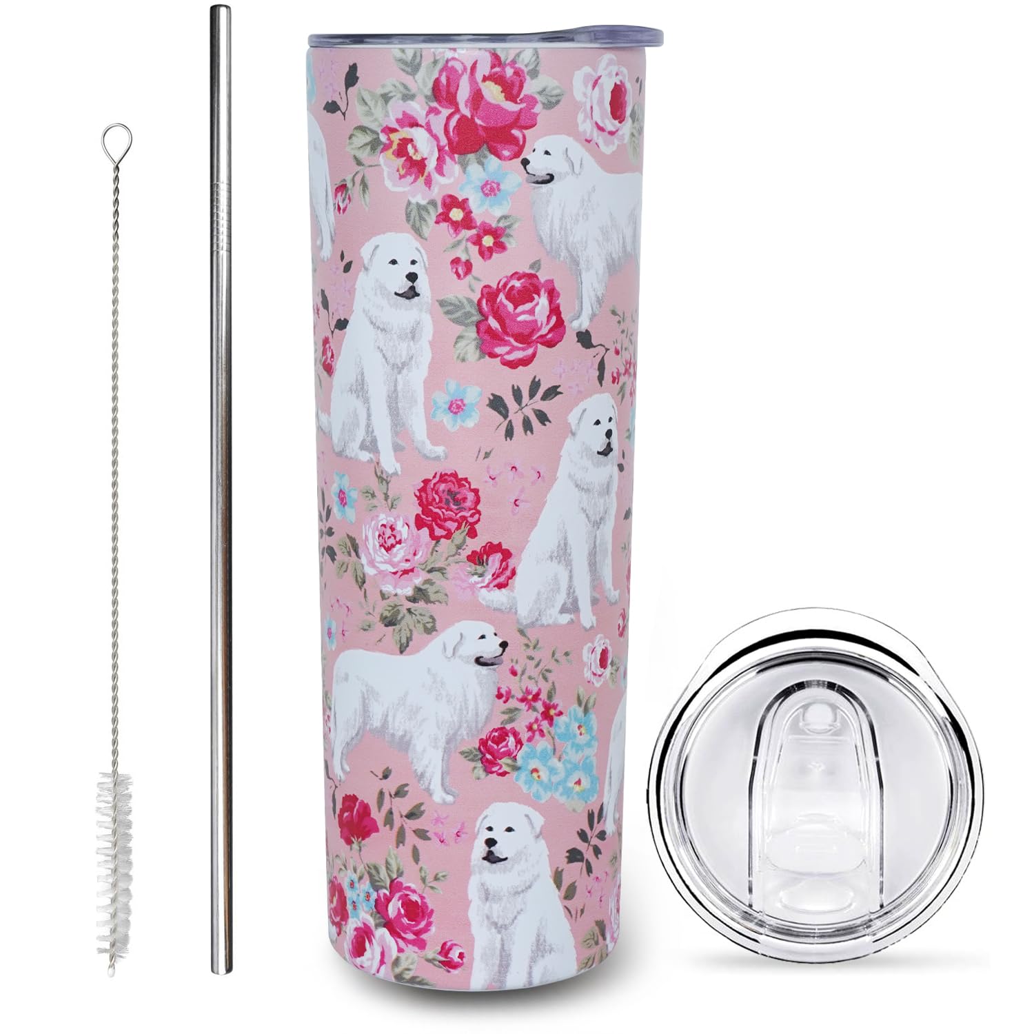 Great Pyrenee Gifts for Women Cute Dog Tumbler Coffee Cup for Women Great Pyrenee Travel Mug 20 Oz Stainless Steel Insulated Water Bottle With Lid and Straw
