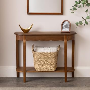 Melody Maison Dark Wood Half Moon Console Table with Shelf - Ashwell Range