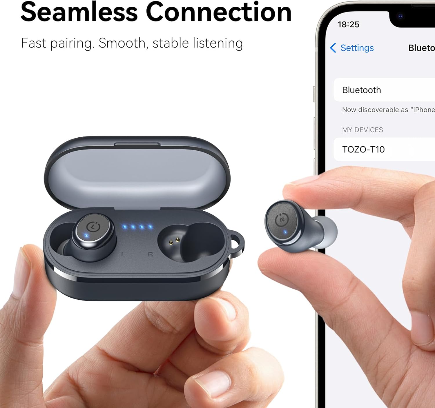 TOZO T10 Wireless Earbuds Powerful Bass Stereo Wireless Charging, APP, IPX8 | Waterproof, 55H Playtime, Ergonomic Design In Ear buds, App Customize EQ, Bluetooth 5.3 Headphones for Work, Office, Travel Matte Blue thumbnail 8