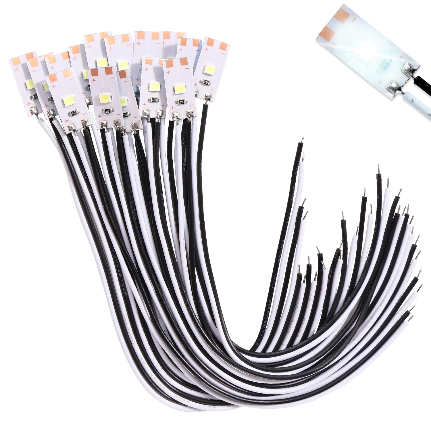 Lyeteung 15 PCS 17mm 12V - 18V Pre Wired Strip, 2835 SMD LED Model Railway LED Lighting, White, 17mm - 15pcs
