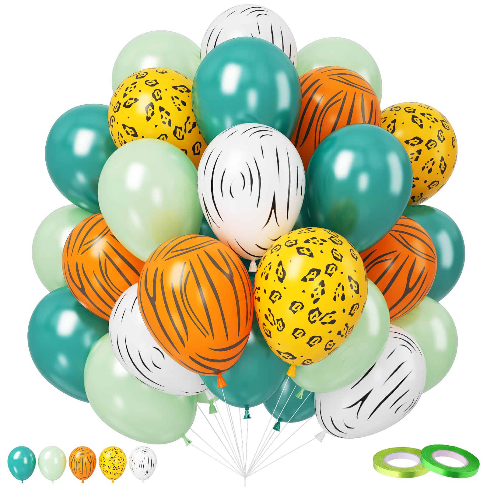 Jungle Balloons, 12 Inch 50 Pcs Safari Ballons Fresh Green Teal Balloon Animal Print Balloons for Safari Theme Party Decorations Jungle Theme Party