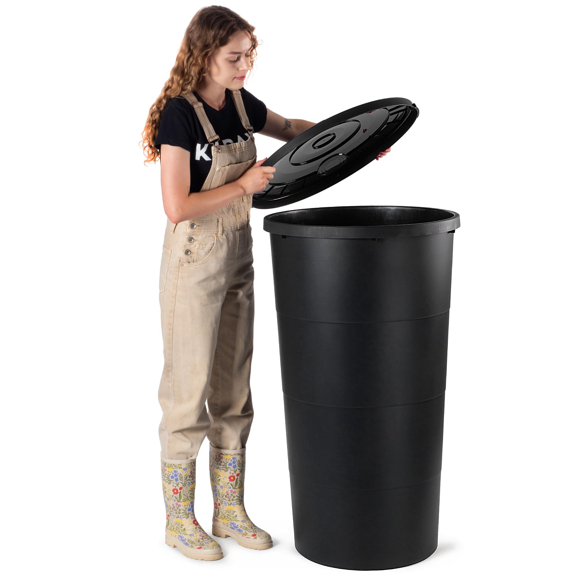 KADAX Barril de lluvia de 200 L, depósito de agua de lluvia con tapa, depósito de agua de lluvia de plástico, depósito de agua de lluvia de 200 litros, depósito de agua de lluvia, depósito de agua