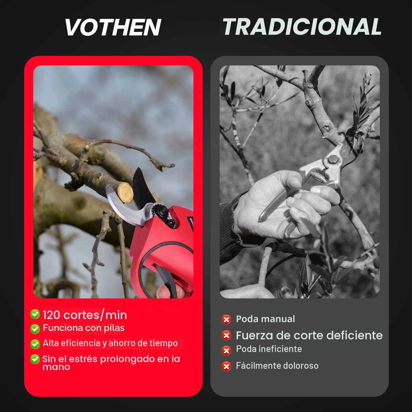 Tijeras de podar eléctricas 30mm, Tijeras de podar bateria con 2 baterías de 21 V / 2000 mAh, 2 Hojas SK5, Larga Duración, Tijeras de podar inalámbricas para jardinería Vides Árbol frutal