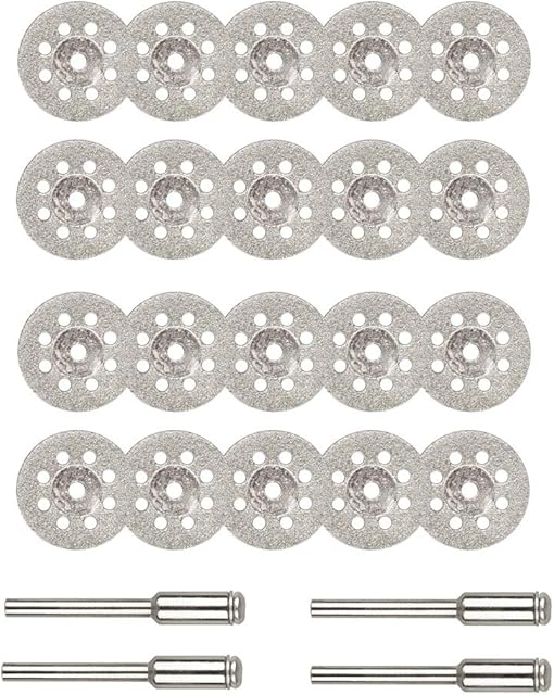 Saipor 20pcs 22mm Diamond Cutting Wheel Off Discs with 4 Pcs 3mm Mandrel for Dremel Rotary Tool Precious Stones, Jade,Marble, Ceramics Cutting, 2 Pairs