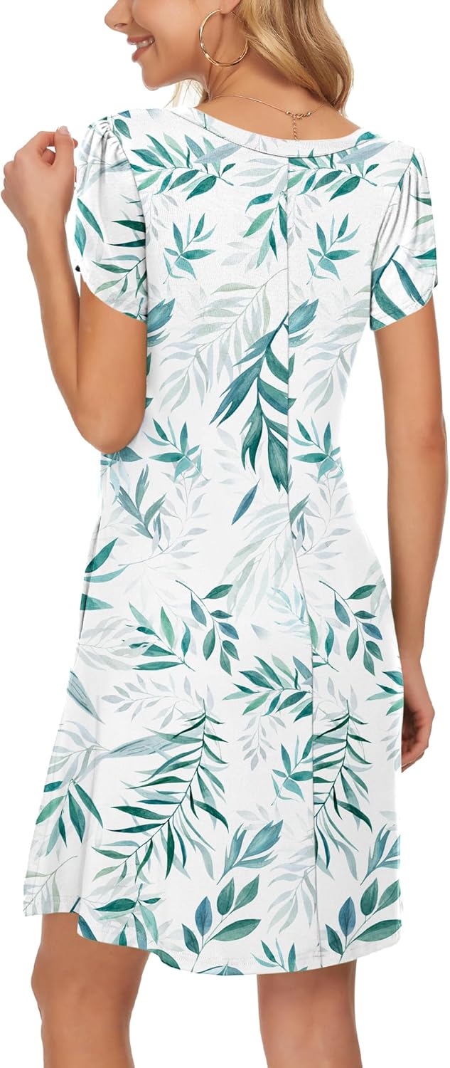 MOLERANI Summer Dresses for Women 2025 Casual T Shirt Crewneck Petal Sleeve Swing Vacation Dress with Pockets - Image 4