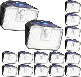 CLAONER 16-Pack Solar Motion Sensor Lights Outdoor, 168 LED Waterproof Security Light with 3 Modes, for Garden, Fence, Garage, Deck, Door Step
