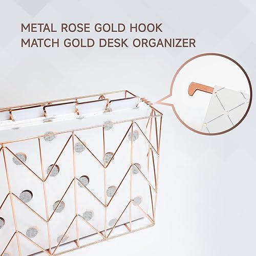 Miniatura 2 de Y YOMA Paquete de 6 carpetas colgantes de oro rosa tamaño carta carpeta de archivos decorativa bonito organizador de carpetas colgantes para