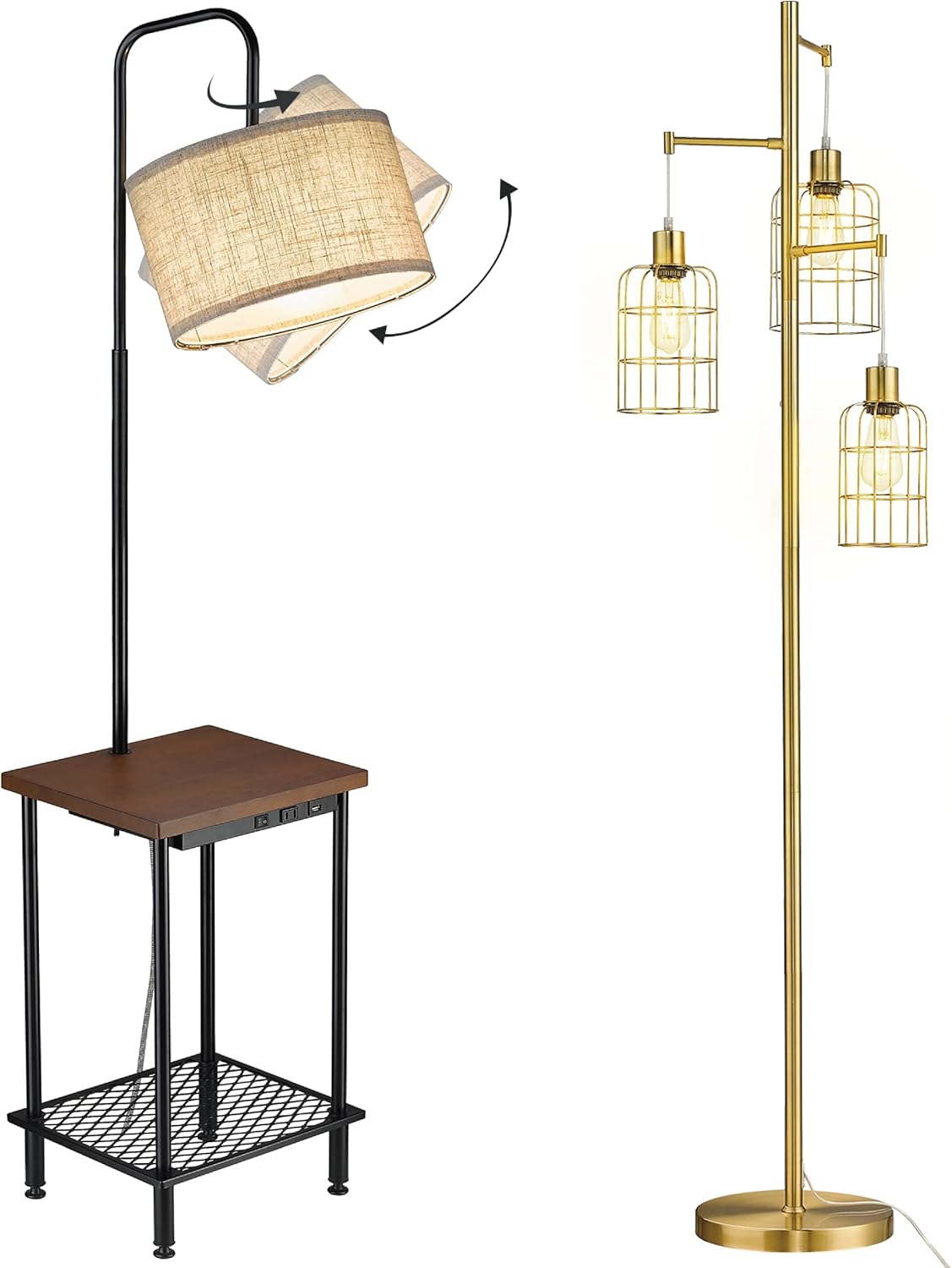 ELYONA Industrial Floor Lamp with Table & Modern Upgraded Dimmable Tree