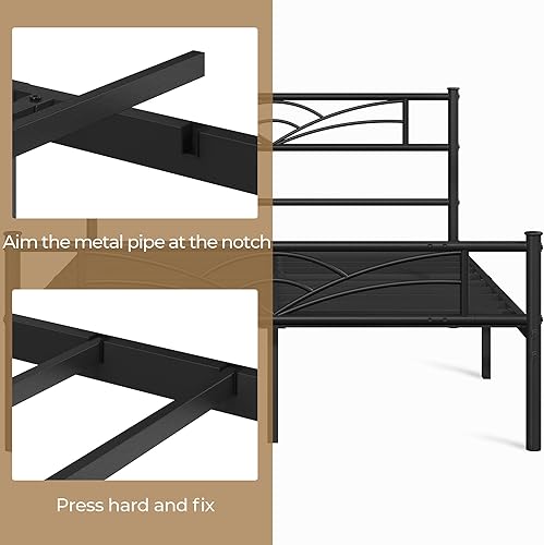 Miniatura 7 de Yaheetech Queen Size Bed Frames Metal Platform Bed Mattress Foundation with Cloud-Inspired Design Headboard/Footboard/Ample Under Bed Storage/No Box