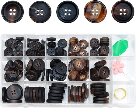 ZYNERY 133PCS Mixed Sewing Buttons, Round Resin Button 4-Hole Craft Buttons, with Storage Box Threader Thimble, Buttons for Sewing, DIY Craft and Decorations, 5 Styles 3 Sizes Regular Models