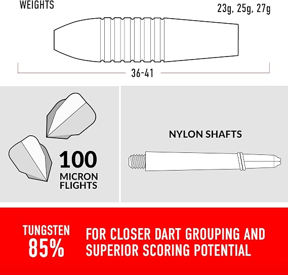 Harrows Fire Bomber Tungsten Steel Tip Darts Set – Available in 23g, 25g, 27g & 30g – Professional Tungsten Darts for Precision & Durability – Premium 20pcs Bundle with Spare Fire Flights