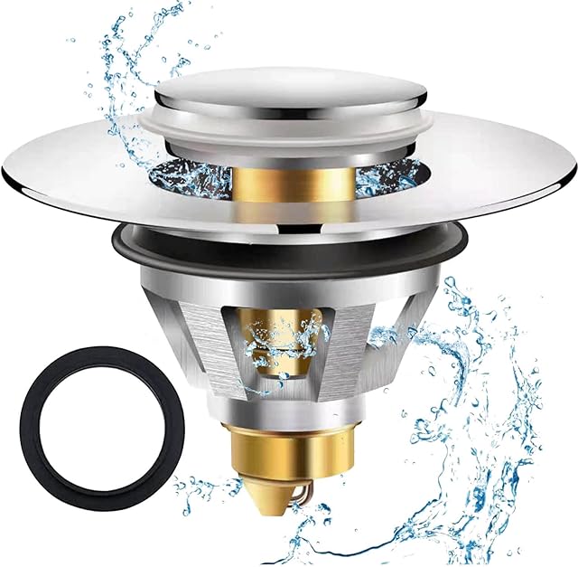 Bathroom Sink Plugs, Sink Plug, Pop Up Bounce Core Copper Drainer Plug, Sink Plugs, Drain Filter with Hair Catcher for 34mm-38mm, Zesc-Im Basin Sink Filter Plug