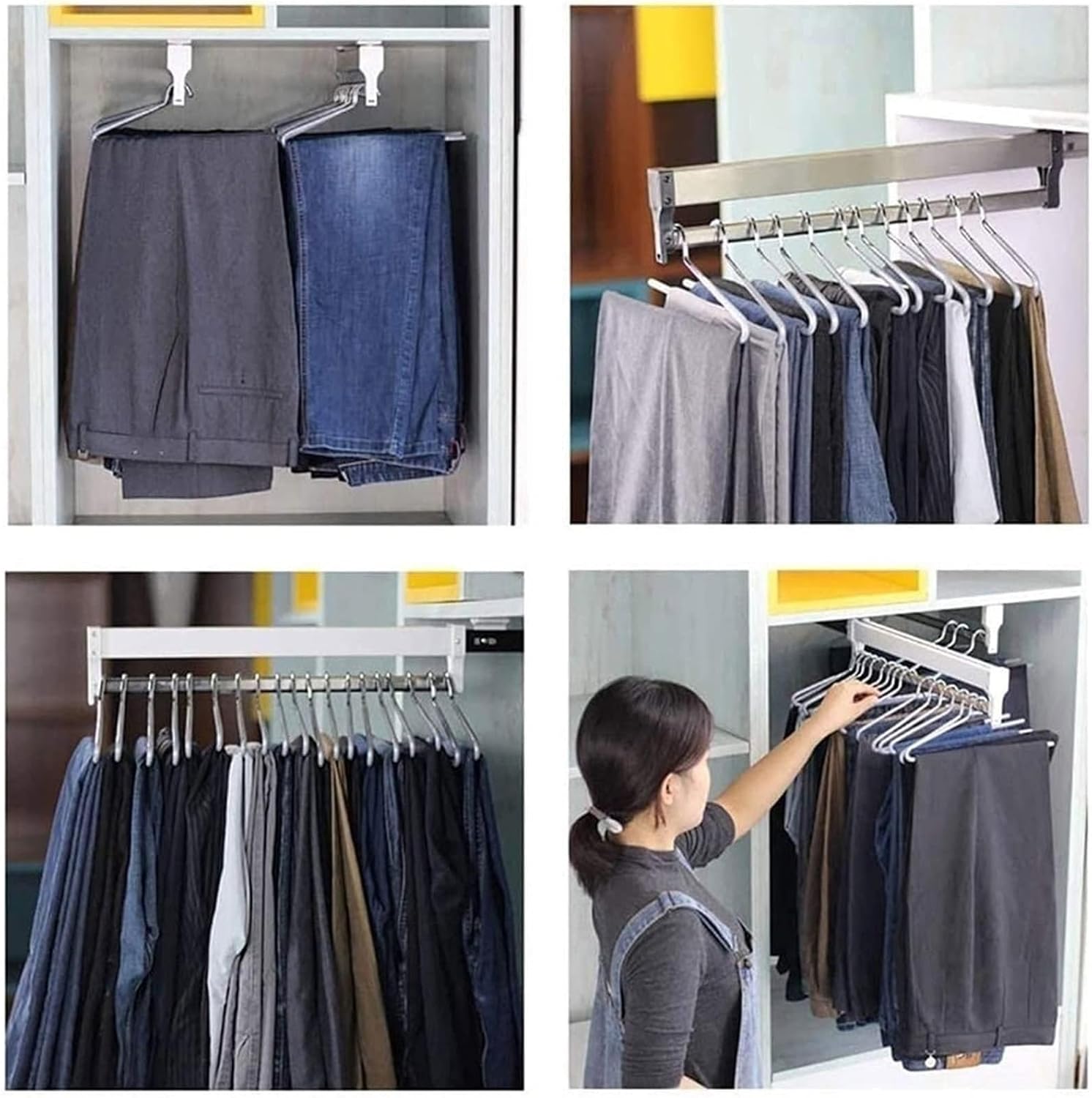 Extendable Pull Out Closet Rod - Wardrobe Pull-Out Trousers Rack, Closet Organizer Rack for Pants and Coat, Pull Out Closet Clothes Hanger Rail, Extendable Closet Rod 30-80cm(300MM/11.8INCH)