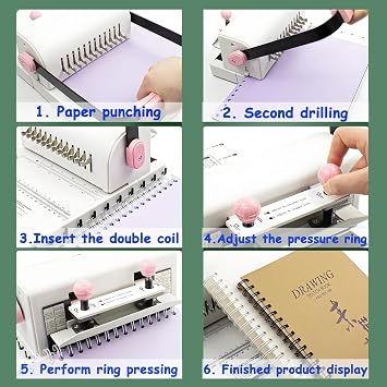 Manual Double Coil Binding Machine with 50 Free Combs – 20-Sheet Punching Capacity, Extended Ruler & Adjustable Pressure, Spiral Book Binder for Notebooks, DIY Cards, Calendars & Home Office Use