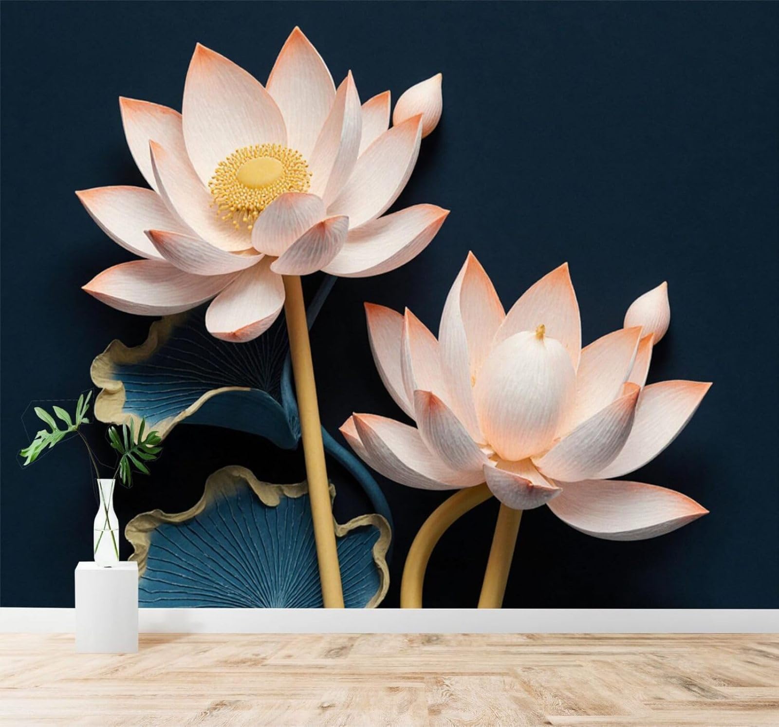 XLMING Simple Beautiful Pink Lotus Lotus Leaves 3D Wallpaper Silky Texture Home Study Office Grey Dining Room Sofa Bedroom Living Room TV Backdrop-250cm×170cm