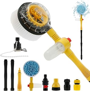 Car Wash Brush Mop Kit Auto Rotating Car Wash Brush With Soap Dispenser 39'' Long Handle Chenille Car Cleaning Brush High Pressure Car Cleaner With Hose Attachment For Car Truck Suv Garden Home