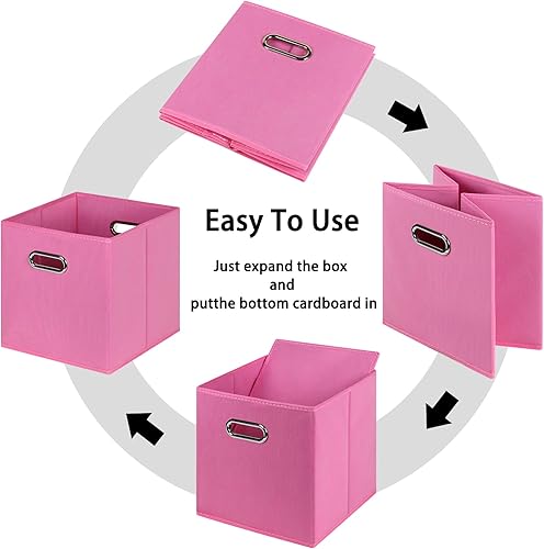 Vista 240 de Cubos de almacenamiento plegables negros, caja de almacenamiento de tela, cestas organizadoras con asas dobles para organizador del hogar