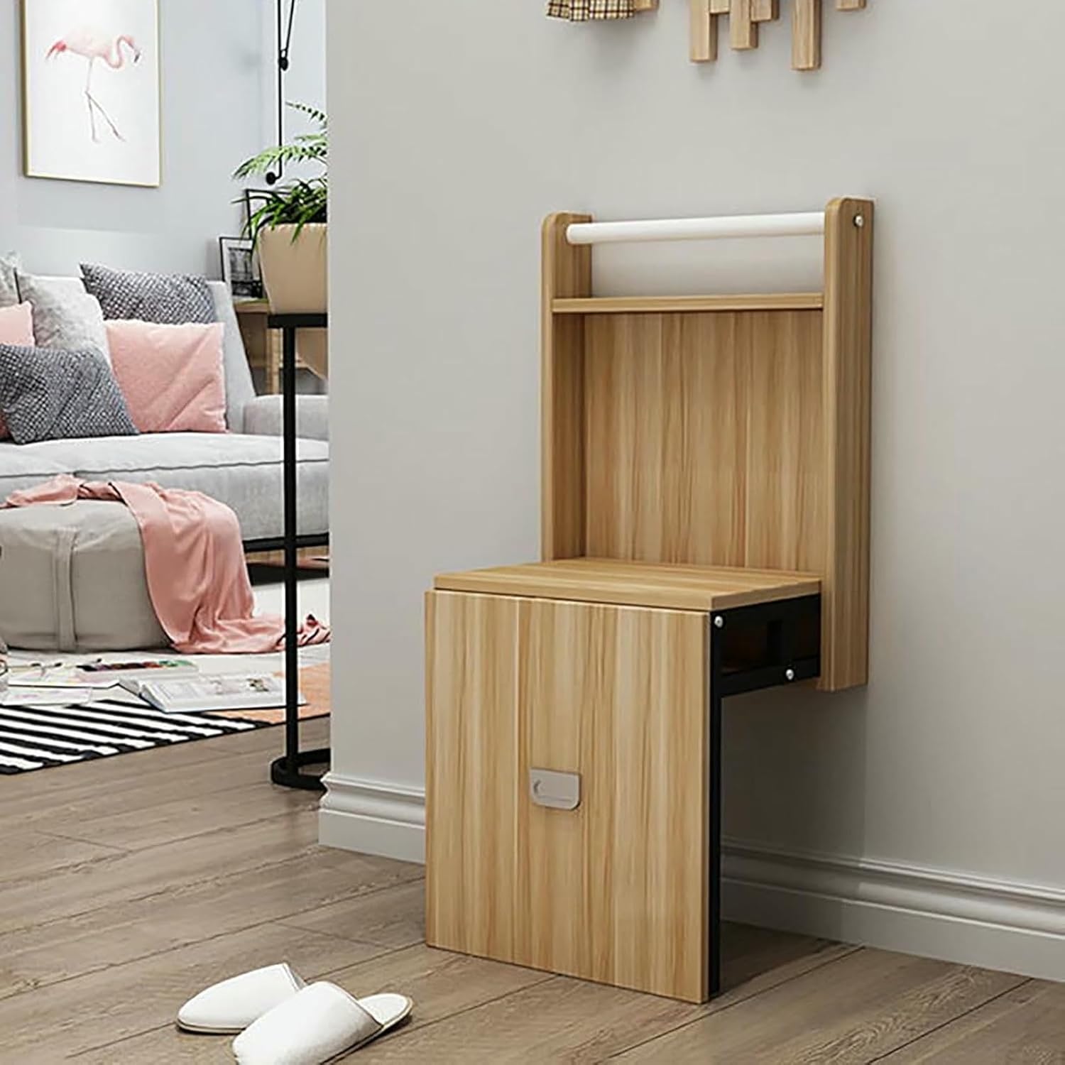 Folding Wall Mounted Shoe Changing Stool, Invisible Shoe-Changing Stool with Handrail and Non-Slip Mat, Space Saving for Living Room Bedroom