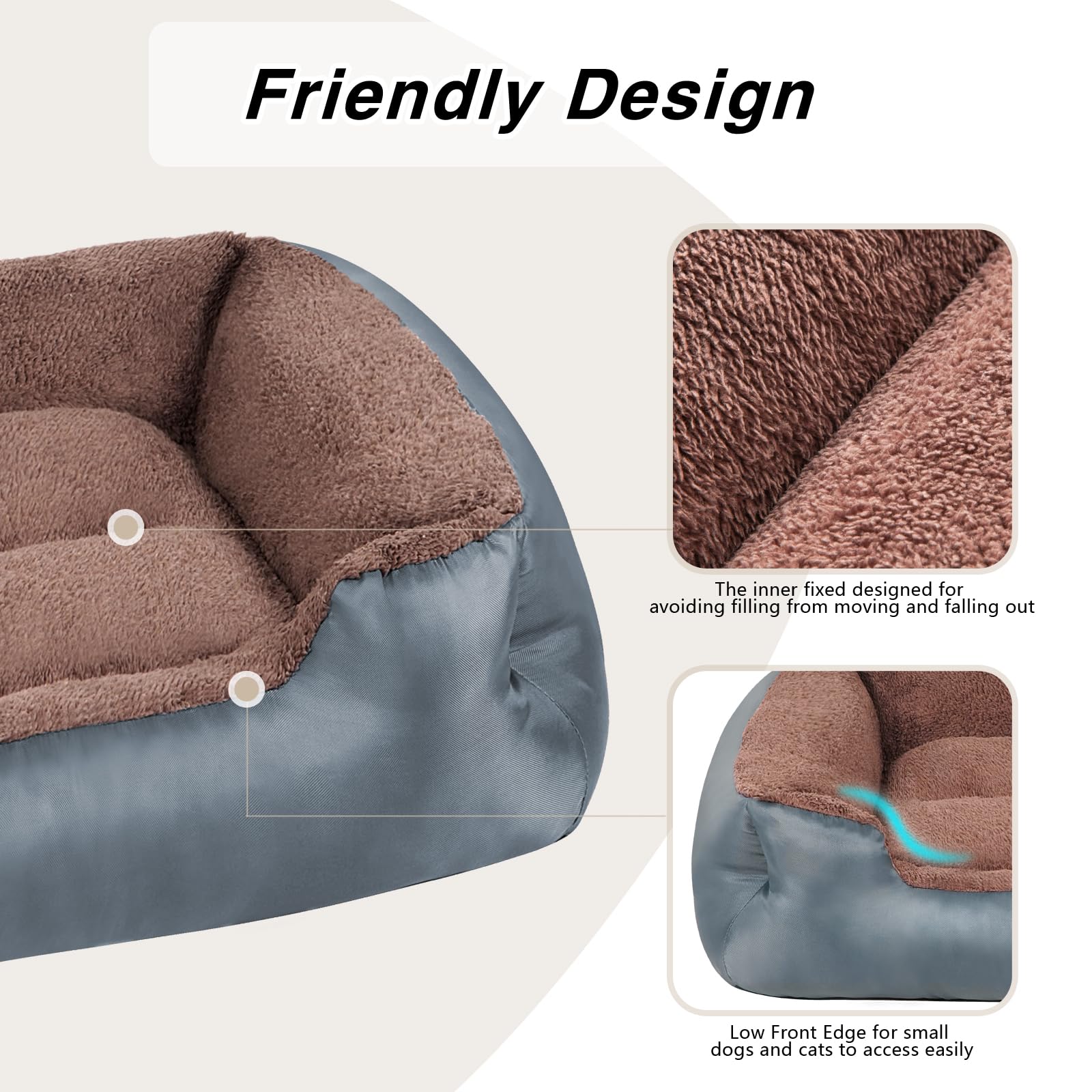 wrturisk Extra Large Dog Bed, Orthopedic Dog Bed with Sides, Washable Rectangle Calming Pet Bed with Nonskid Bottom, Grey - Image 3