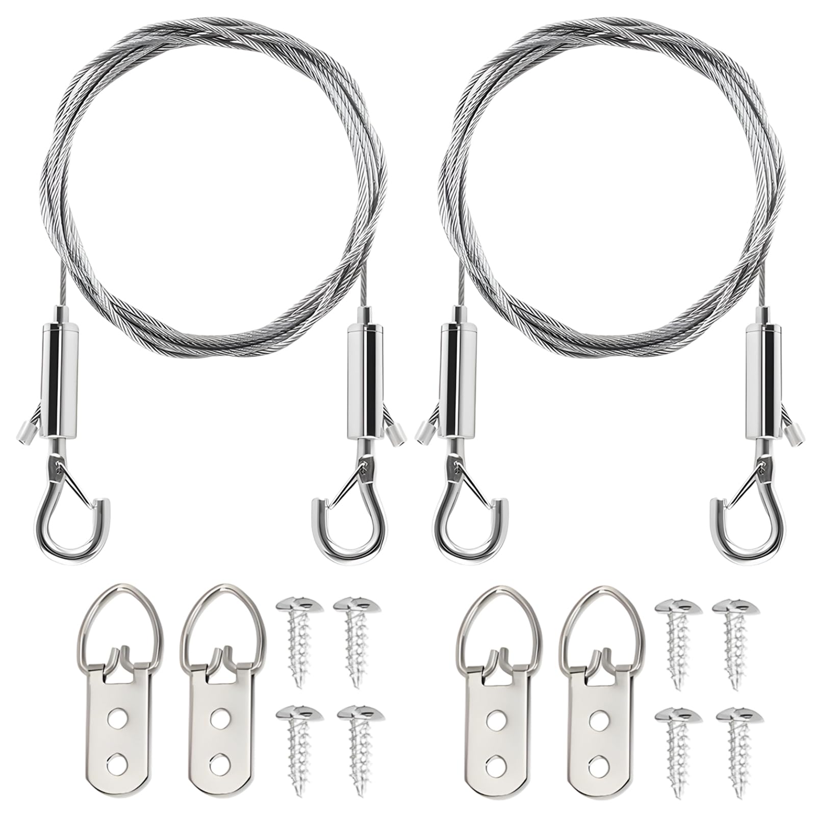 2 Sets Picture Hanging Wires, Picture Hanging Wire with Hooks, Stainless Steel Wire Rope for Wall Mounting Picture Frames, Hanging Mirrors, Potted Plants, Chandeliers and Retail Signage, 2 Meters Le
