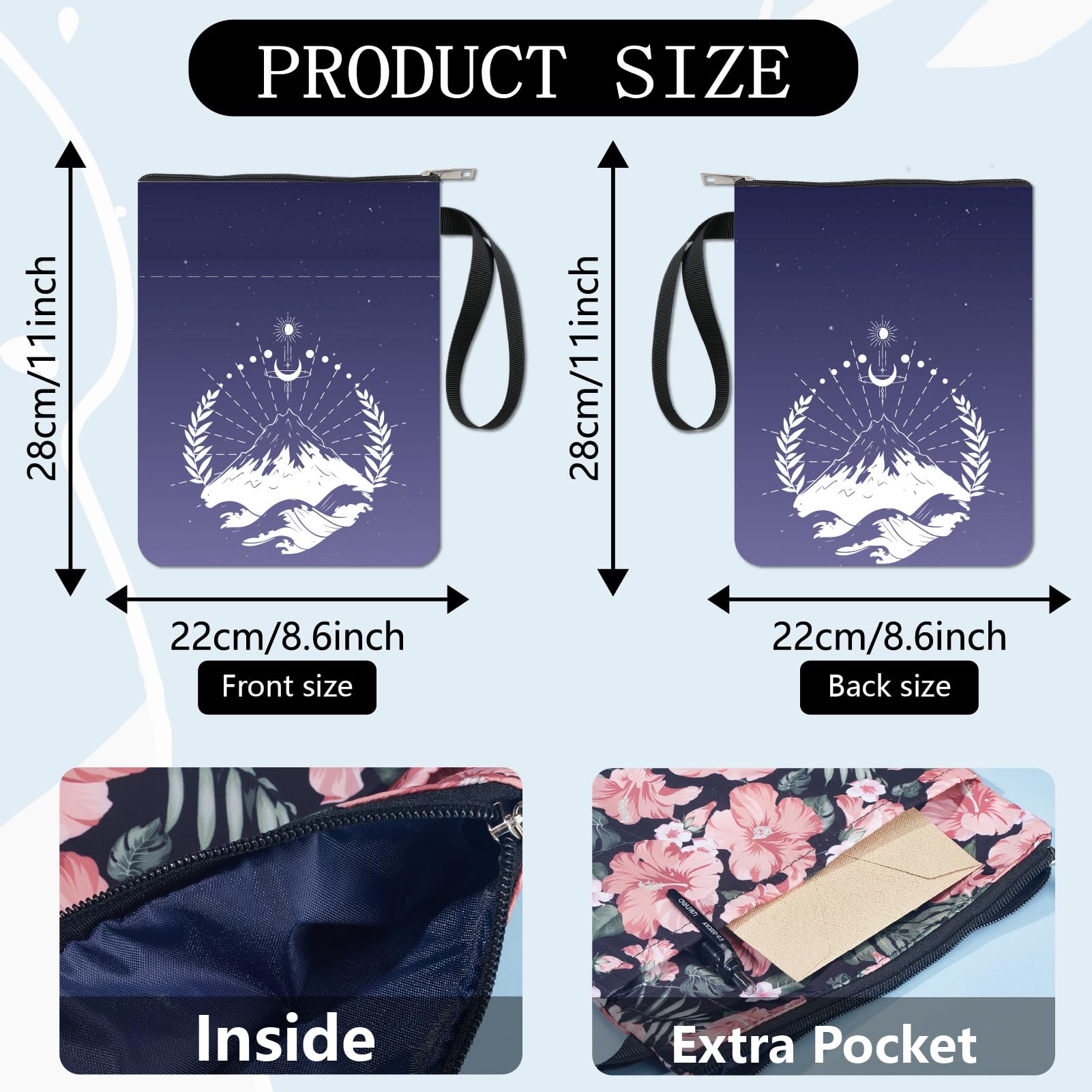 CRASPIRE Mountain Book Sleeve Moon Phase Book Protector Book Covers for Paperbacks Washable Fabric Cloth Book Cover with Zipper and Extra Sleeve Pocket for Book Lovers Classmate Gifts - Image 2