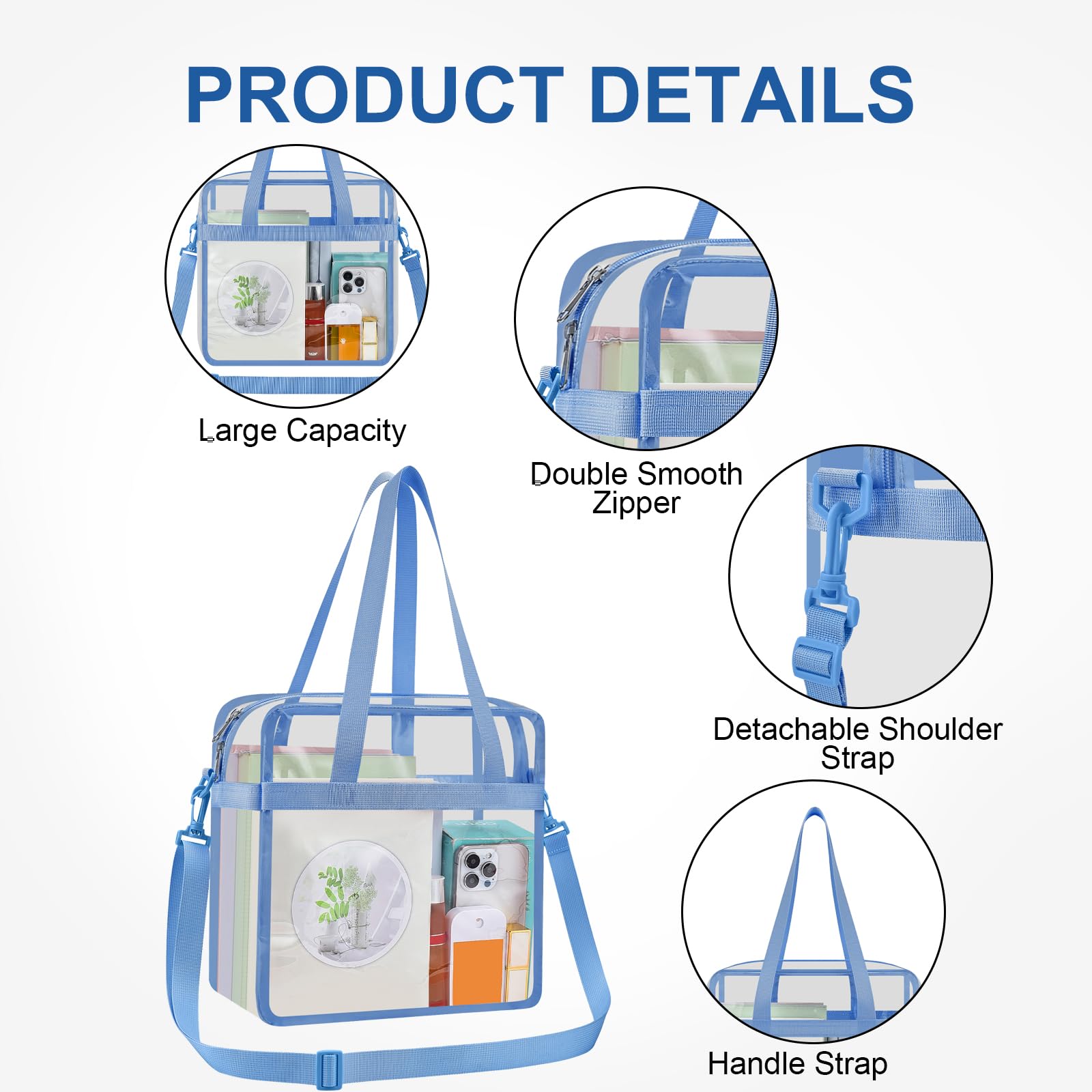 USPECLARE Transparente Tasche für Stadionveranstaltungen, 30,5 x 15,2 x 30,5 cm, transparente Kuriertasche für Konzerte, Arbeit, Sportspiele, Fitnessstudio
