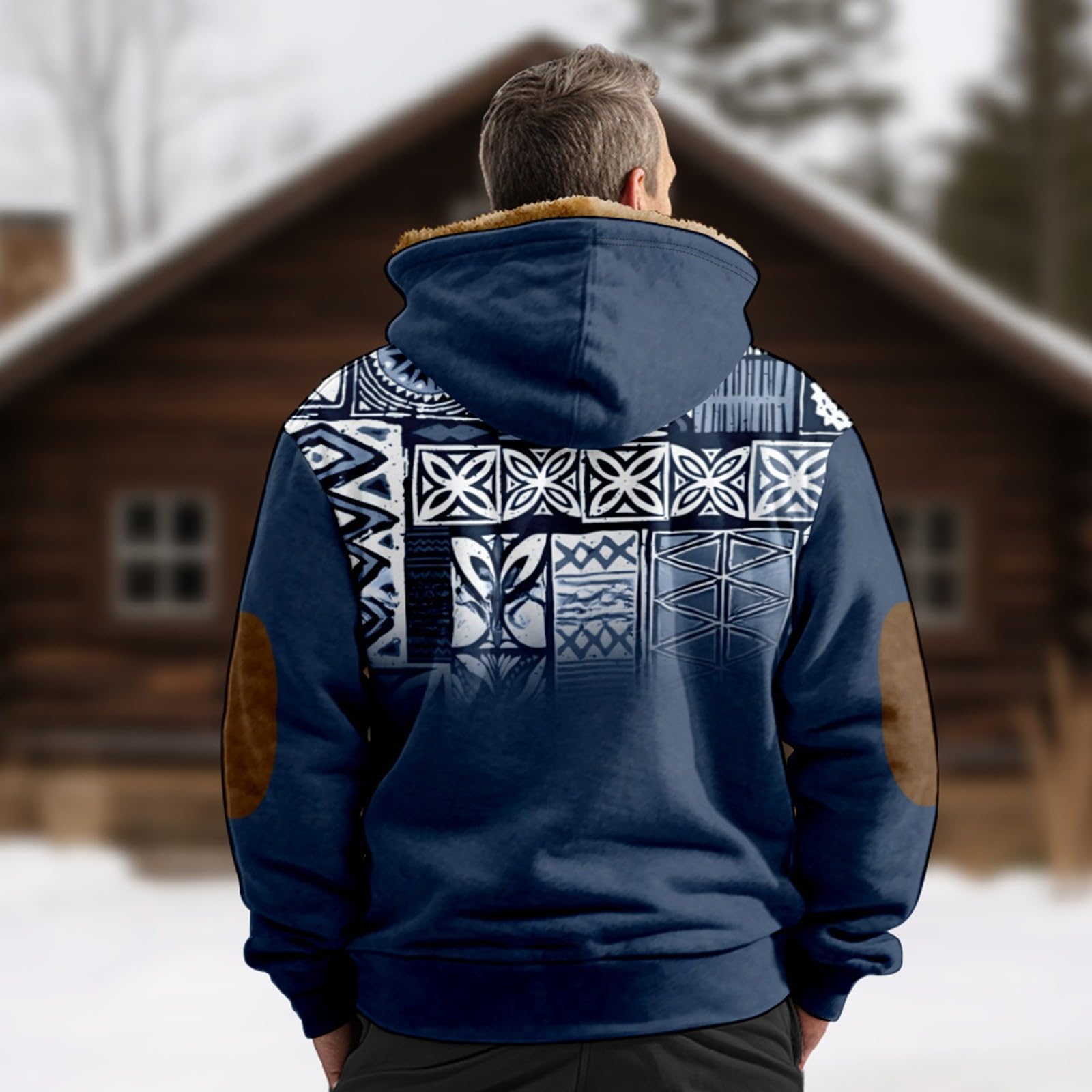 Męska kurtka polarowa zimowa vintage nadruk gruby pluszowy polar z podszewką z długim rękawem kurtka z kapturem ciepła kurtka z kapturem z zamkiem błyskawicznym pluszowa podszewka koszula