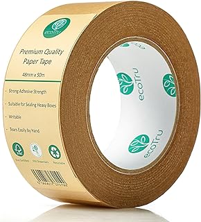 ecotru Ultra Strong Papier Paketbänder, Öko Paketband zum Verschließen und Verpackungen, Recycelbar braun Paketklebeband, ...