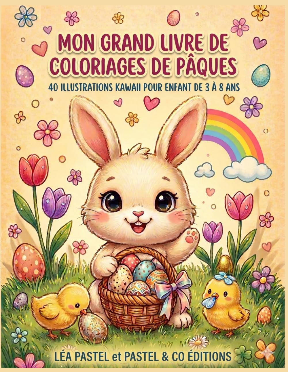 Mon Grand Livre de Coloriage de Pâques: 40 coloriages kawaii pour les enfants de 3 à 8 ans