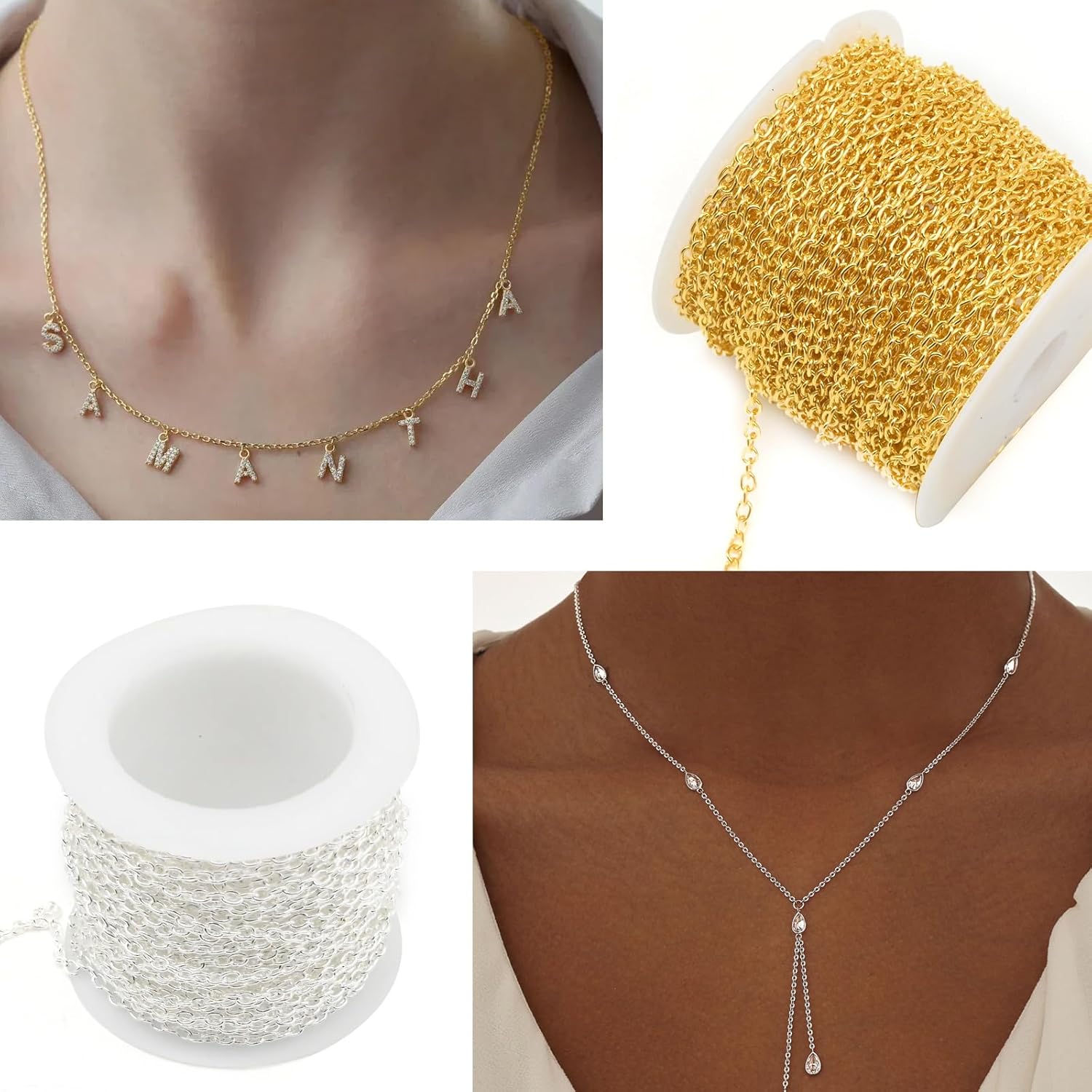 VIKKSAER 2 Rolls Total 65.6 Feet Oval Cable Chain, Gold and Silver Metal Iron Necklace Chains, Replace for Jewelry Making DIY Craft Jewelry Findings - Image 3